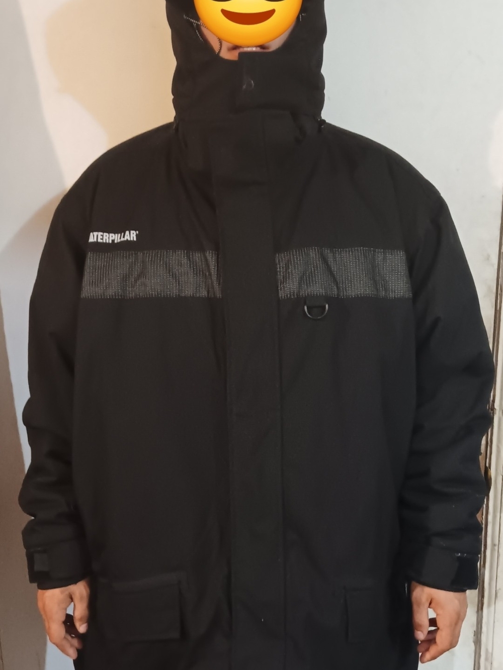 Caterpillar Black Hooded Puffer Jacket with Reflective Chest Stripe
